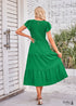 Vestido midi bohemio con mangas voladoras y capas en violeta